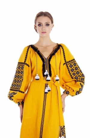 Embroidered folk dress Gold Foberini