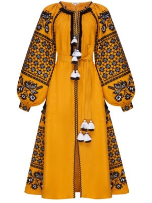 Embroidered folk dress Gold Foberini