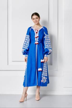 Folk Blue Embroidered Midi Dress 