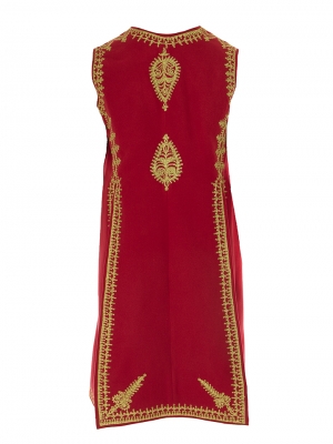 Red Wool & Cashmere Long Vest with Gold Embroidery, Handcrafted by Authentic Romanian Artisans 05