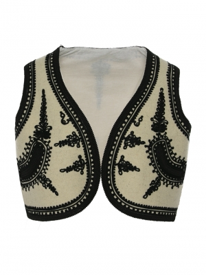 Ecru Wool & Cashmere Short Vest with Black Embroidery, Handcrafted by Authentic Romanian Artisans (04)