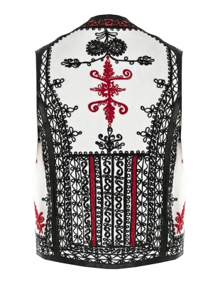 White Wool & Cashmere Short Vest with Black-Red Embroidery, Handcrafted by Authentic Romanian Artisans 02