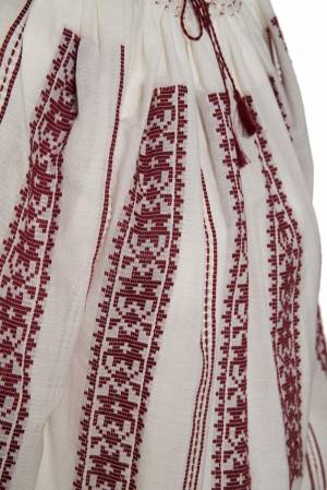 Handwoven Traditional Romanian Blouse White with Burgundy Embroidery