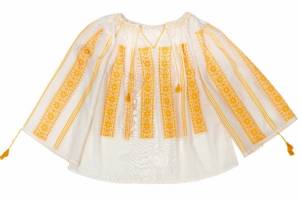 Handwoven Traditional Romanian Blouse White with Yellow Embroidery