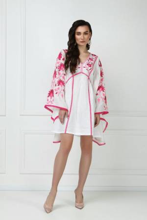 Linda White Dress With Pink Embroidery