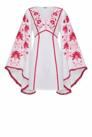 Linda White Dress With Pink Embroidery