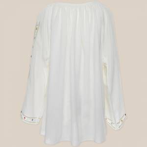 Long-Sleeved Traditional Romanian Blouse with Openwork Lace and Multicolour Floral Embroidery Handmade by Artisans