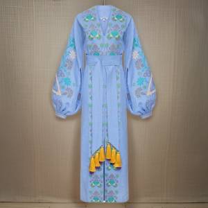  Oasis Linen Kimono Dress Inlaid with Amber
