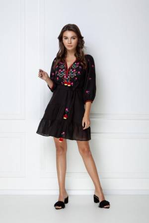 Omelia Chic Black Mini Embroidered Dress