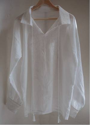 Traditional Shirt for Men with White Embroidery Handmade in Transylvania