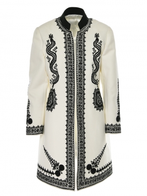 White Wool & Cashmere Coat with Black Embroidery, Handcrafted by Authentic Romanian Artisans (09)