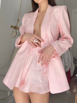 Under Flirty Pink Linen Blazer