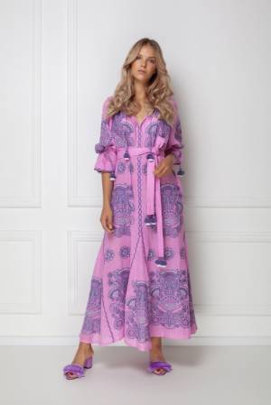 Victory Chic Pink Folk Embroidered Maxi Dress