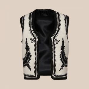 White Wool & Cashmere Short Vest With Black Embroidery, Handcrafted By Authentic Romanian Artisans (10)