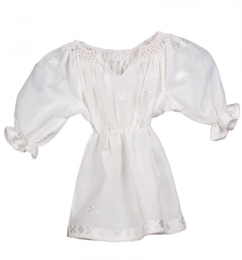 Artisan Woven White Folk Dress For Baby Girl 0-3 YEARS 