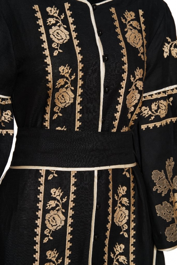 Black Linen Embroidered Kaftan 