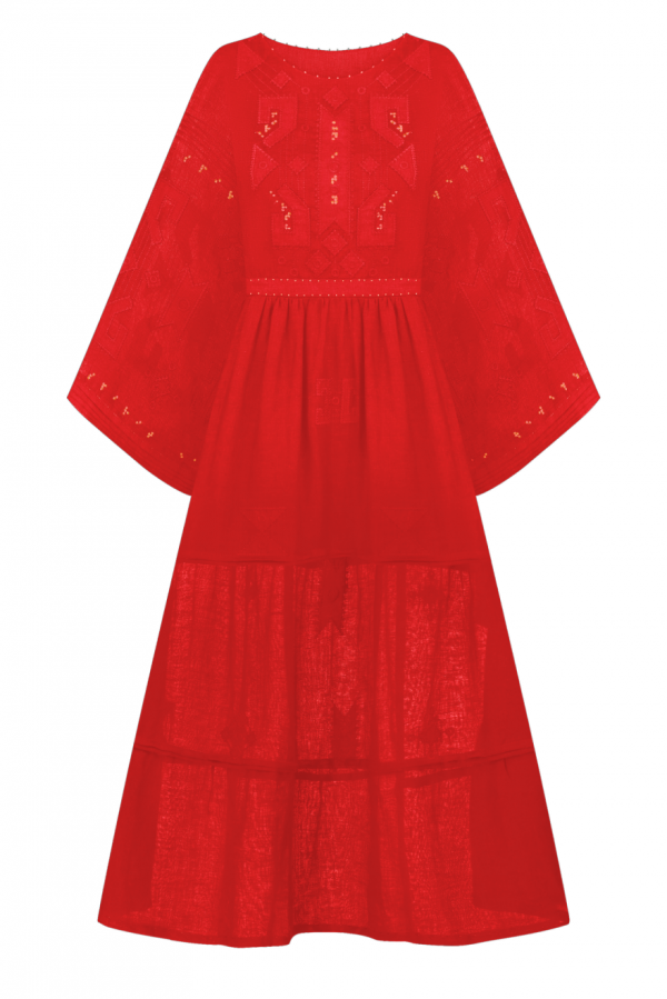 Braille Long Red Embroidered Dress 