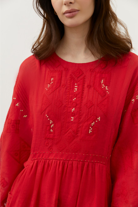 Braille Long Red Embroidered Dress 