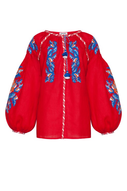 Claire red embroidered linen blouse