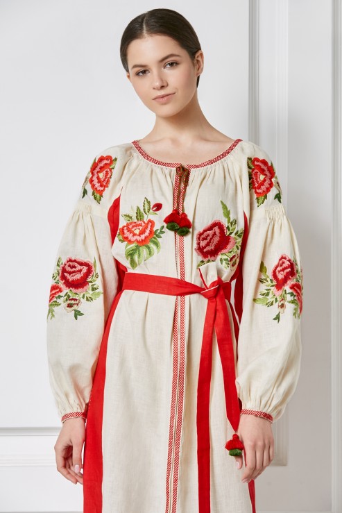 Foberini Flora Beige Midi Dress Handmade
