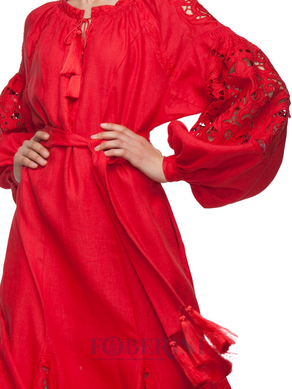 Foberini Ukrainian Cutwork Red Dress-embroidery “Mariyana”