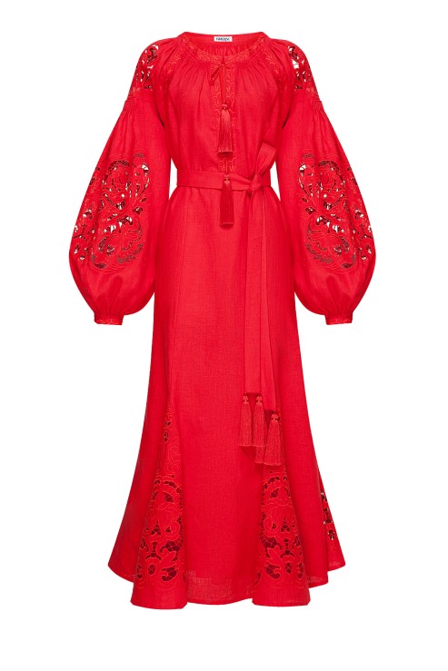 Foberini Ukrainian Cutwork Red Dress-embroidery “Mariyana”