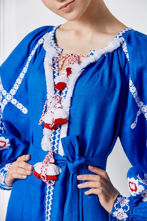 Folk Blue Embroidered  Midi Dress Foberini