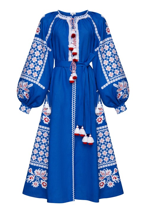 Folk Blue Embroidered Midi Dress 