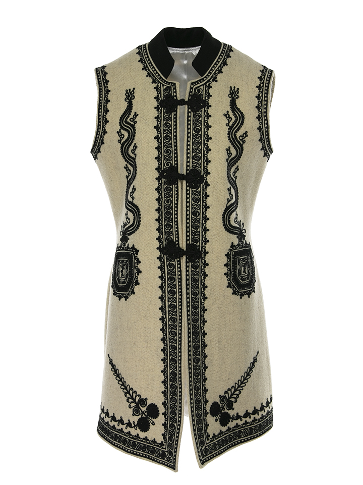 Ecru Wool & Cashmere Long Vest with Black Embroidery, Handcrafted by Authentic Romanian Artisans (05)