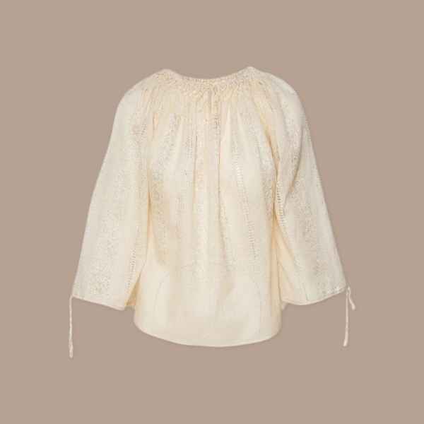 Handwoven Traditional Romanian Blouse  Ivory