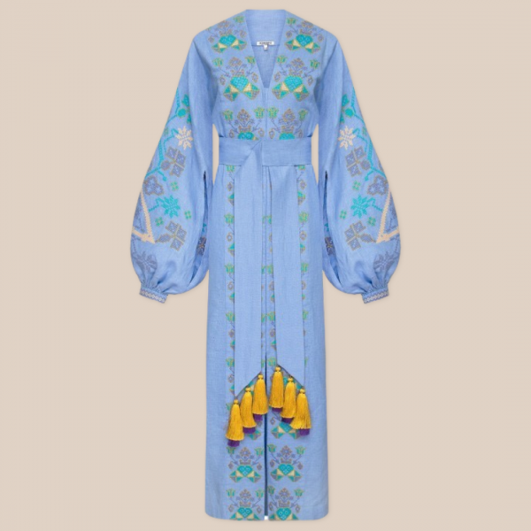  Oasis Linen Kimono Dress Inlaid with Amber