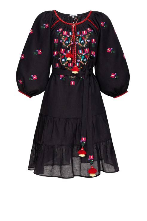 Omelia Chic Black Mini Embroidered Dress