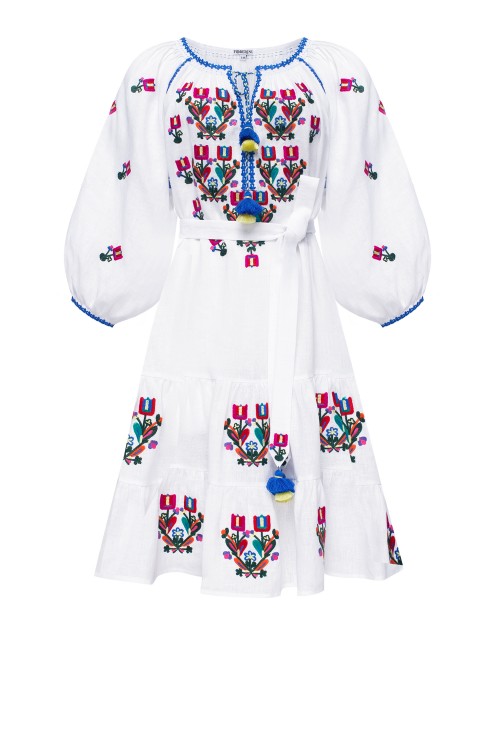 Omelia Chic White Mini Embroidered Dress