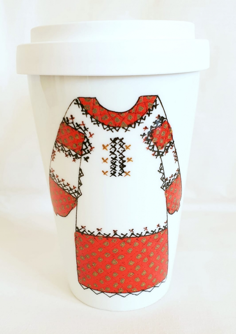 Porcelain Travel Mug Les Blouses Roumaine Collection Red