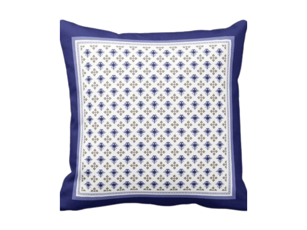 Traditional motif pillow in blue and gray 